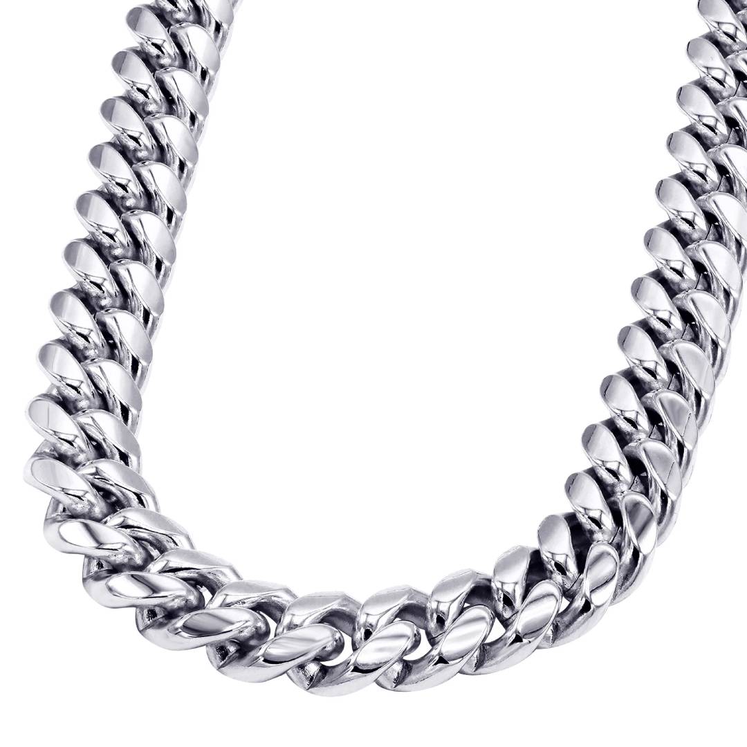 16mm 316L Stainless Steel Cuban Link Chain in White Gold - Helloice Jewelry Stainless Steel Cuban Link Chains
