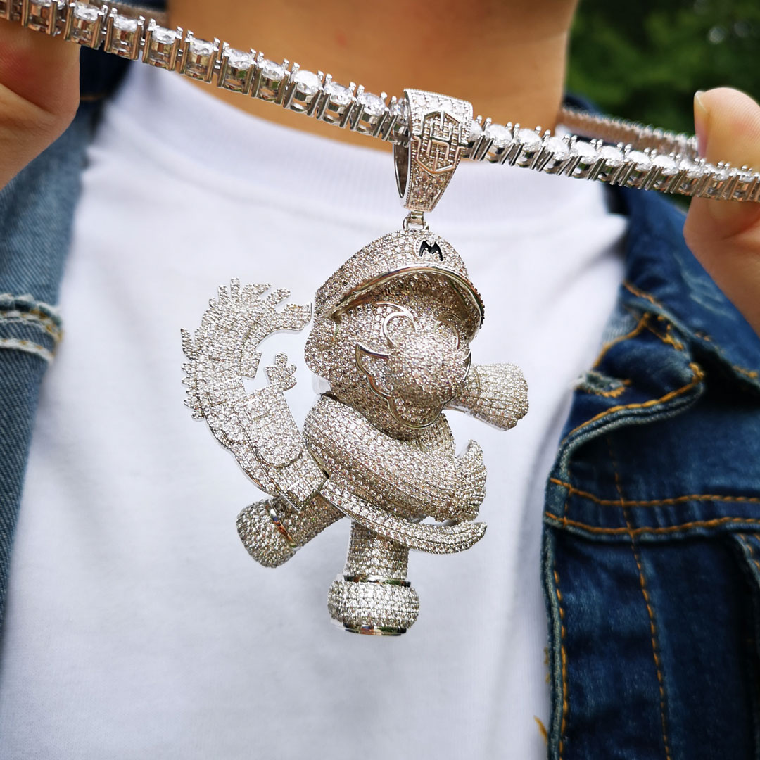 Helloice Iced Super Jumpman Pendant in White Gold
