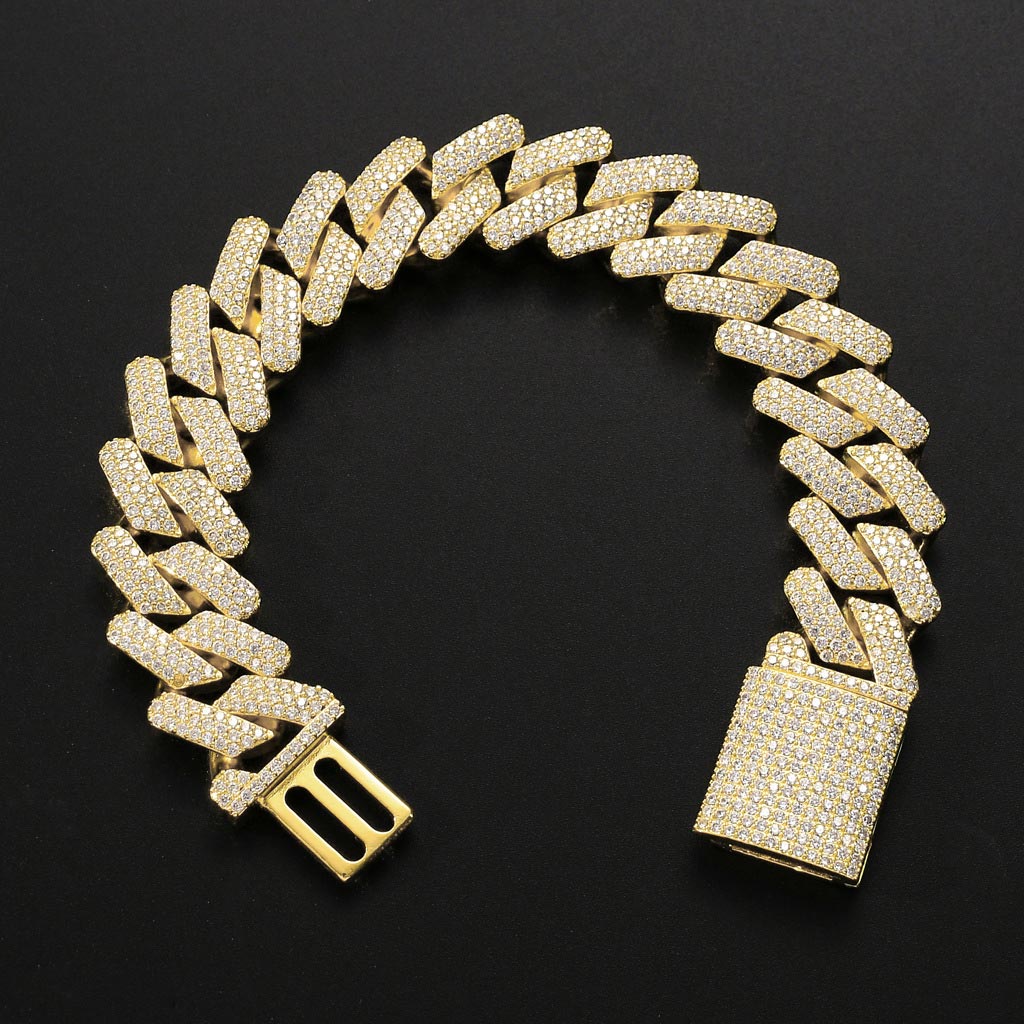 Iced 20mm Handset Cuban Bracelet in Gold with Box Clasp - Helloice Jewelry