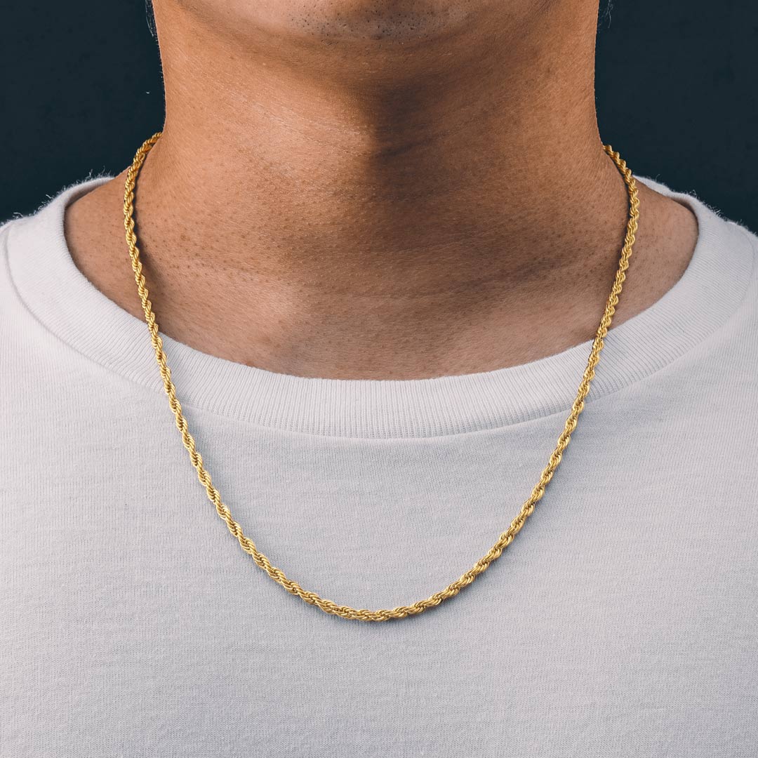 3mm Rope Solid 925 Sterling Silver Chain in Gold - Helloice Jewelry