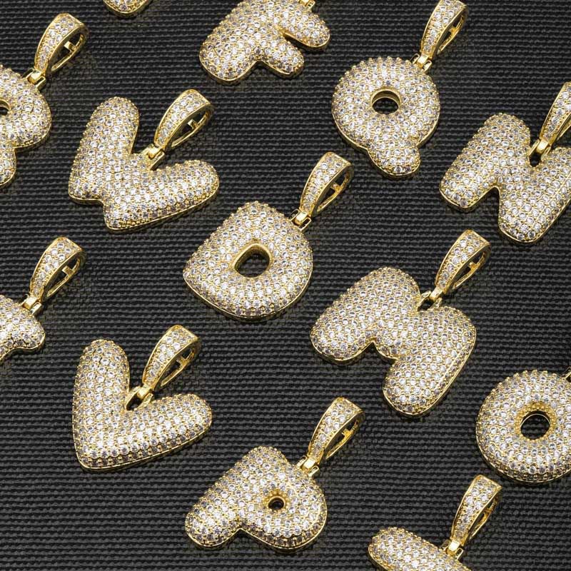 Iced 26 Bubble Letters Pendant In Gold - Helloice Jewelry