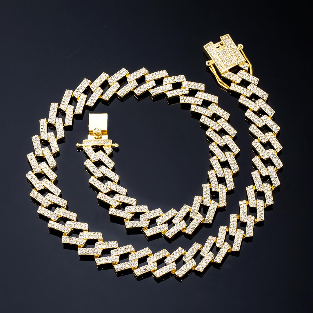 14mm Iced Prong Cuban Chain in Gold - Helloice Jewelry