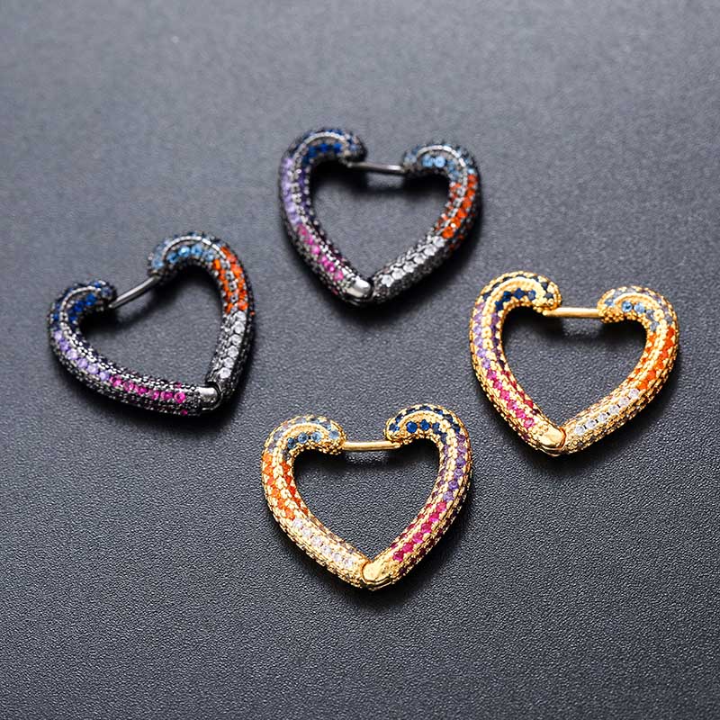 Micro Pave Colourful Heart Earrings - Helloice Jewelry