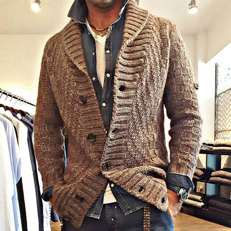 men's long sleeve sweater knitted lapel - Helloice Jewelry