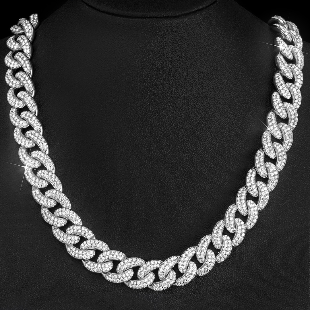 11mm Moissanite Miami Cuban Link Chain in S925 Silver - Helloice Jewelry