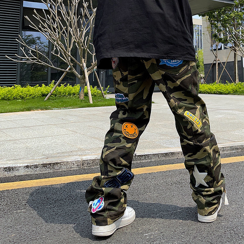Patch Embroidered Camo Casual Pants - Helloice Jewelry