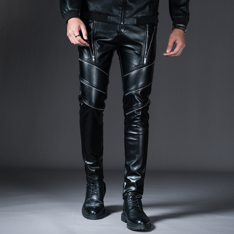 Men's Personalized Slim Zipper Leather Pants - Helloice Jewelry