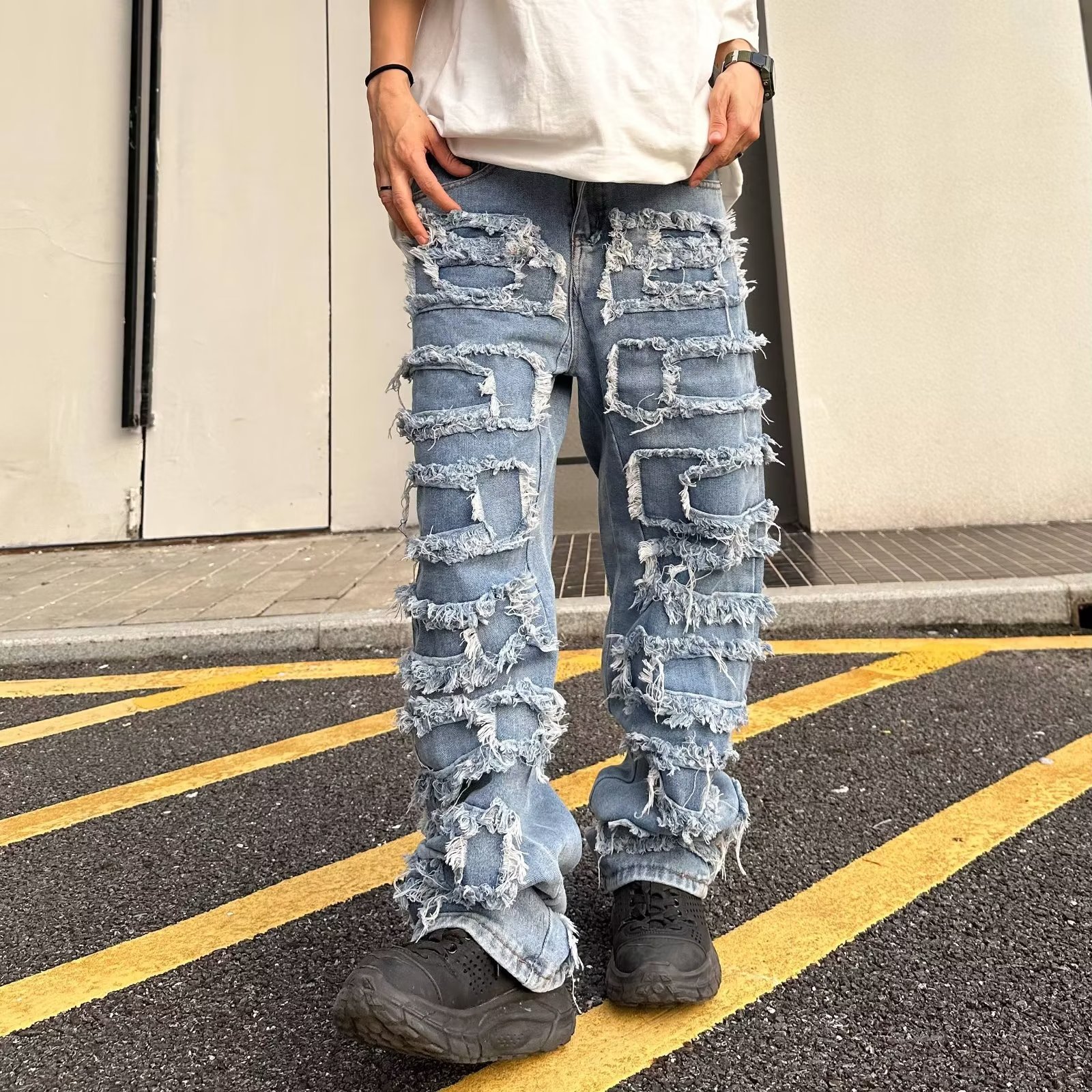 American Vintage Washed Patch Ripped Jeans - Helloice Apparel