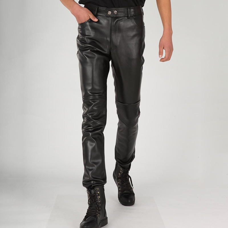 Men's Slim Thin Motorcycle Riding Leather Pants - Helloice Jewelry