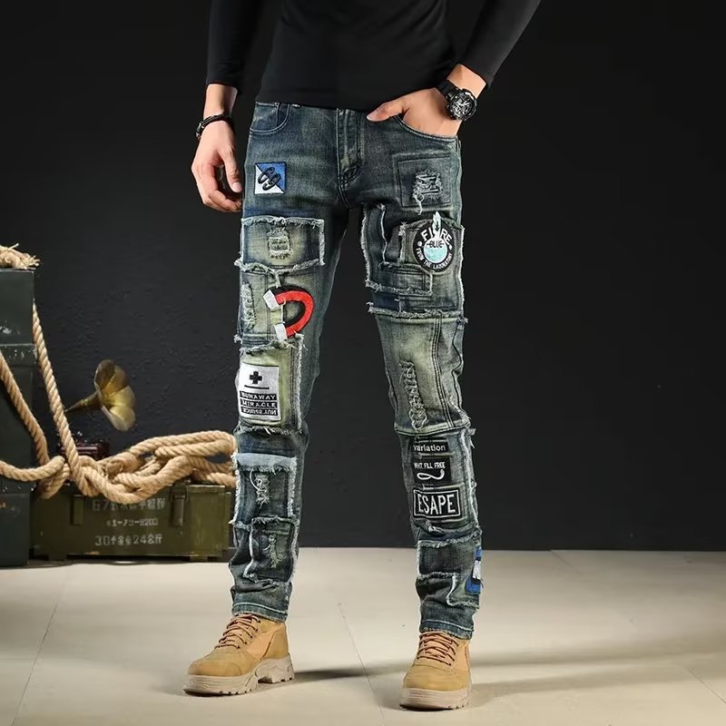 Vintage Slim Ripped Embroidered Jeans - Helloice Jewelry