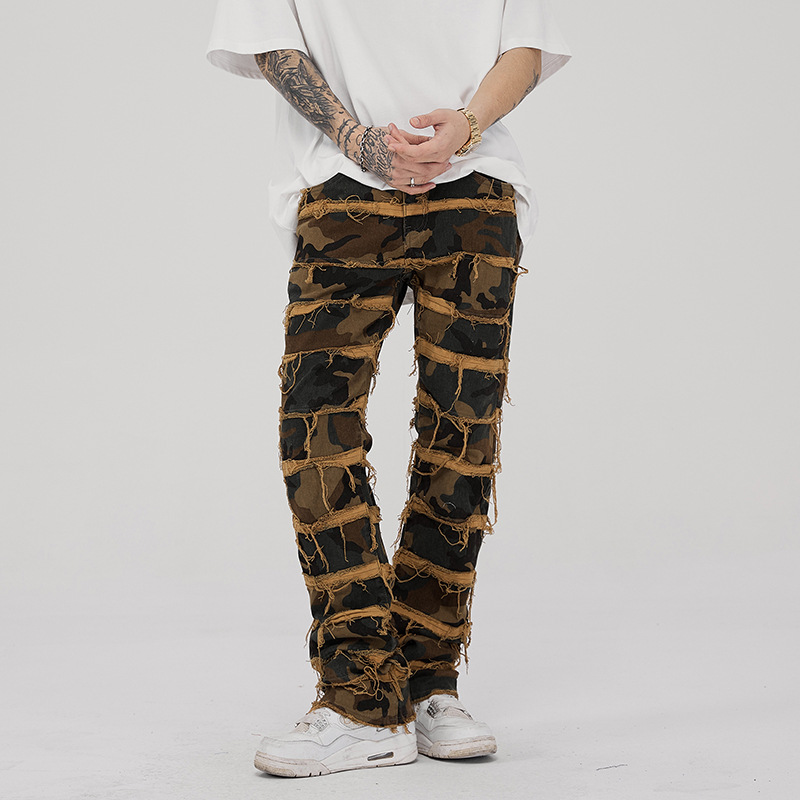 Camouflage Furry Punk Bootcut Jeans - Helloice Jewelry