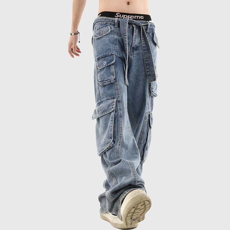 Stacked Sculpted Multi-Pocket Cargo Jeans - Helloice Jewelry