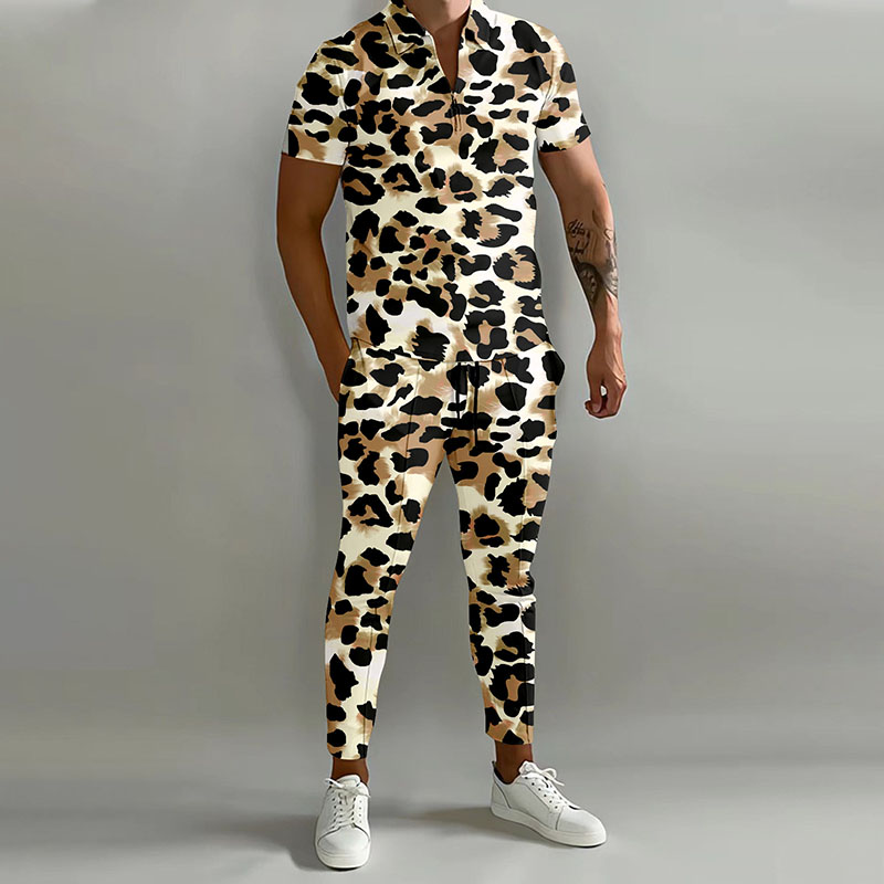 Printed Leopard Print Short-sleeved Polo+ Trousers Track Suit ...