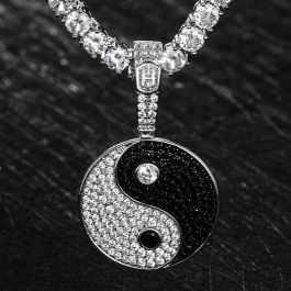 Iced Yin Yang pendant in White Gold