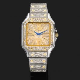 Iced Square Two Tone Roman Numerals Men's Watch