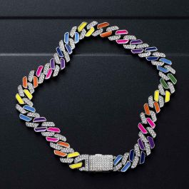 11mm Multi-Color Half-Iced Cuban Chain in White Gold