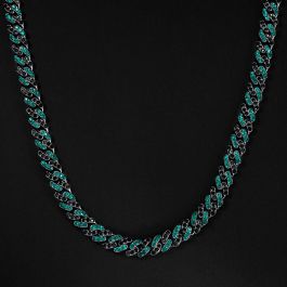 Iced 11mm Emerald & Black Stones Cuban Chain in Black Gold