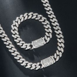 12mm Initial Letter Iced Miami Cuban Chain & Bracelet Set in White Gold