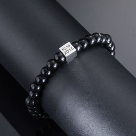 Personalized 4 Engravable Sides Cube Black Obsidian Beads Bracelet