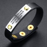 Adjustable Leather Wristband Bracelet with Steel Text Bar for Father's Gift