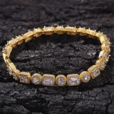 8mm 8" Round and Baguette Cut Bracelet in 18K Gold