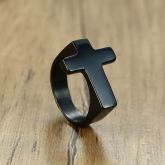 Cross Stainless Steel Ring in Black Gold