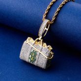Iced Money Bag Suitcase Pendant in Gold