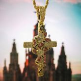 Twisted Coral Snake Cross Pendant in Gold