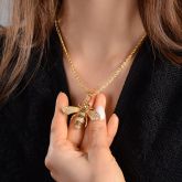 Women's Iced Bee Pendant in Gold