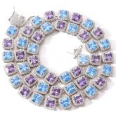 Blue and Purple Stones Clustered Tennis Necklace in White Gold