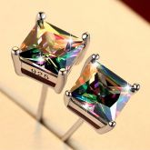Multicolor Square Stone Stud Earrings