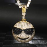 Iced Sunglasses Emoji Pendant in Gold