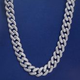 Iced 20mm Square and Round Stones Cuban Link Chain in White Gold