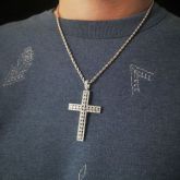 Diamonds Cross Pendant with 24" Rope Chain in White Gold