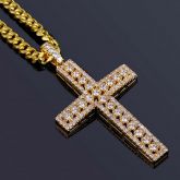 Diamond Cross Pendant in Gold with 5mm 24" Cuban Chain in Gold