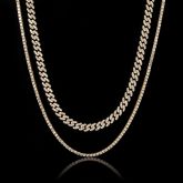 3mm Tennis Chain + 8mm Cuban Link Chain Set in Gold