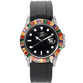 Rainbow White Gold Luminous Watch with Black Silicone Strap