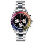 40mm Rainbow Iced Black Dial Watch in White Gold