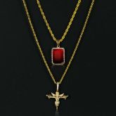 Iced Death Angel Pendant + Cube Pendant Set in Gold