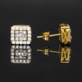 Square Baguette & Round Stones Stud Earring