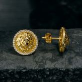 Iced Lion Stud Earrings in Gold