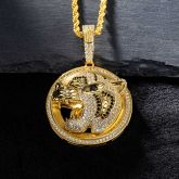 The Roaring Leopard Round Pendant in Gold