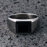 Vintage Square Black Agate Stainless Steel Ring