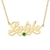 Personalized Three Heart and Birthstone Name Necklace