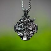 Odin Wolf Raven Stainless Steel Viking Pendant