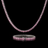 5mm Pink Stones Tennis 18K White Gold Chain and Bracelet Set