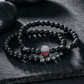 2Pcs Black Frosted & Copper Beads Skull Bracelet