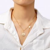 Women's Smile Face and Star Necklace