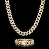 20mm Iced Miami Cuban Chain and Bracelet Set in Gold