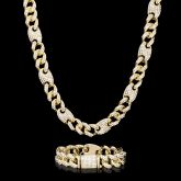 16mm Iced G-link Cuban Chain and Bracelet Set in Gold